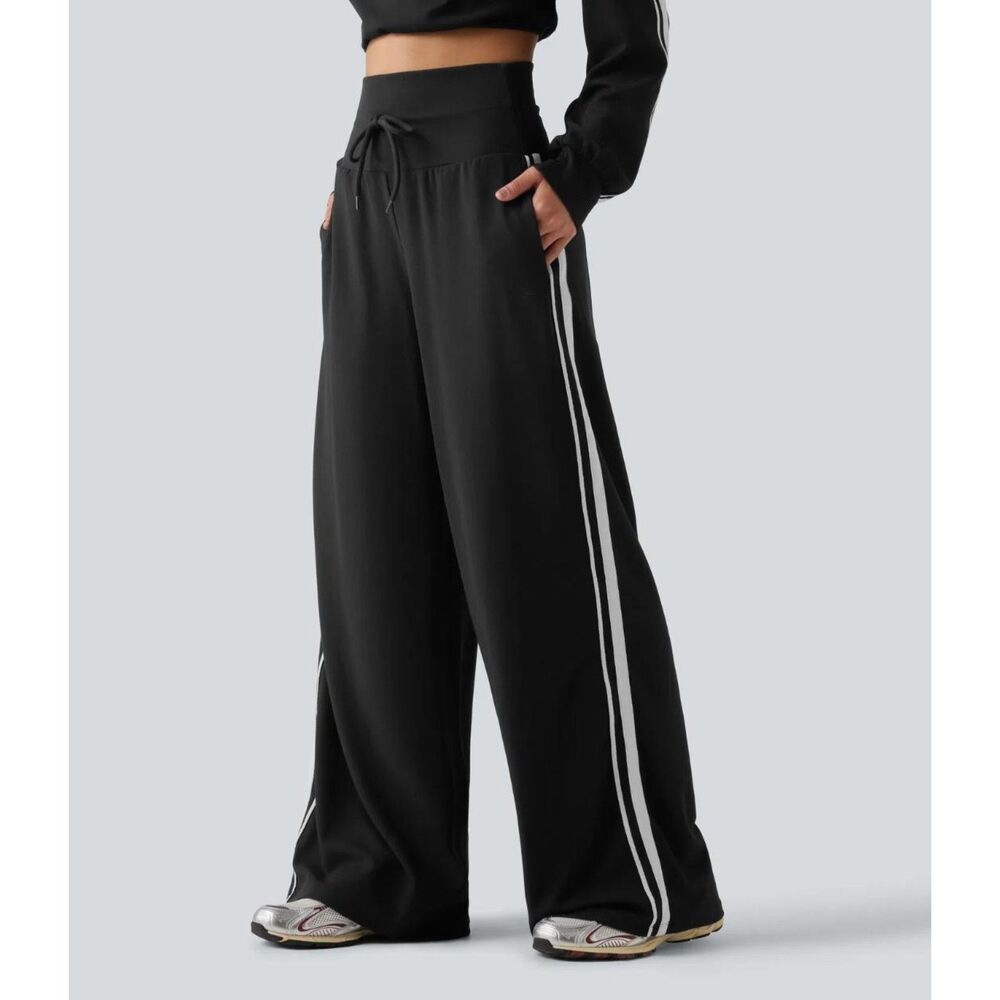 Halara High Waisted Drawstring Wide Leg Side Stripe Waffle Knit Pants, NWT! XL